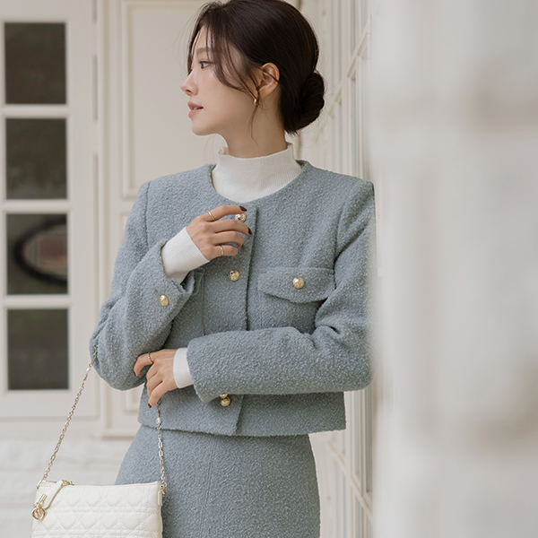 러빈 Wool Tweed Gold Button Set-up Jacket