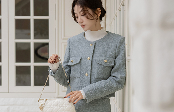 러빈 Wool Tweed Gold Button Set-up Jacket