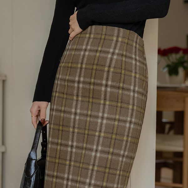 Cozy Wool Check H-line Set-up Skirt