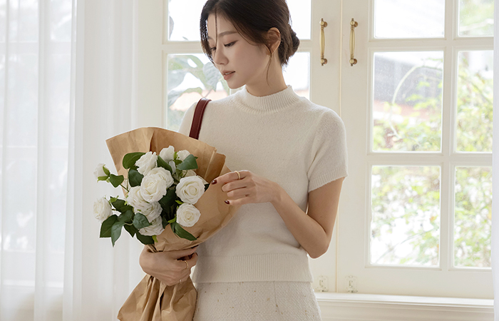 Soft Wool Half-Highneck Short-sleeve Knit