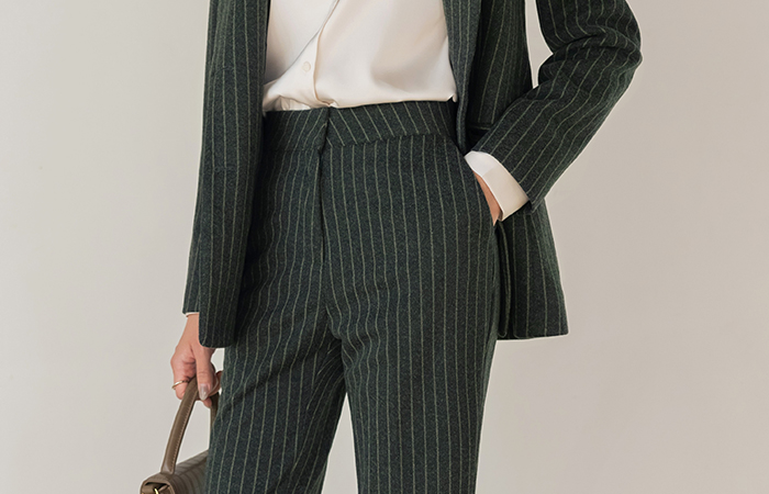 ODE Wool Stripe Cozy Set-up Slacks