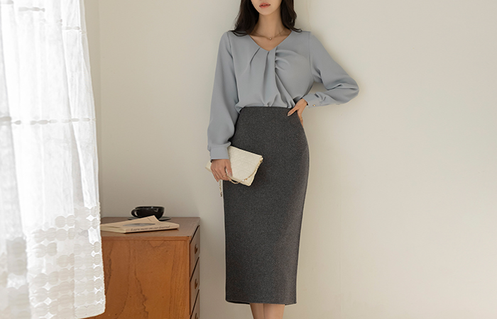 랑스 Wool mix Tweed H-line Skirt