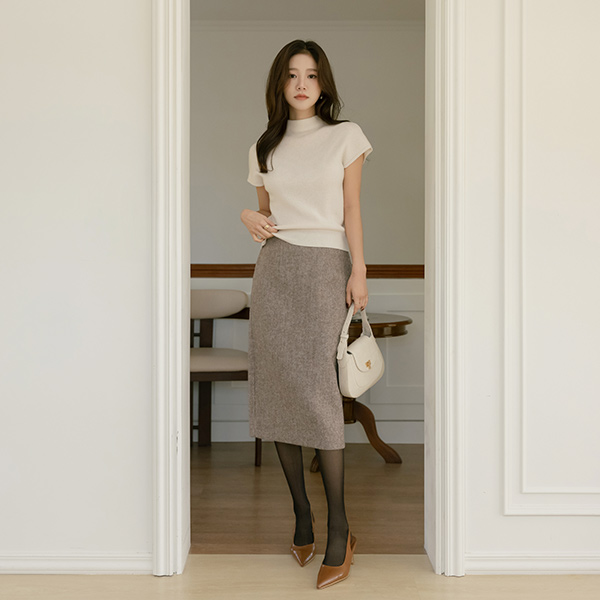 Herringbone Thick Wool H-line Set-up Skirt