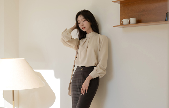 High-Neck Tie Blouse