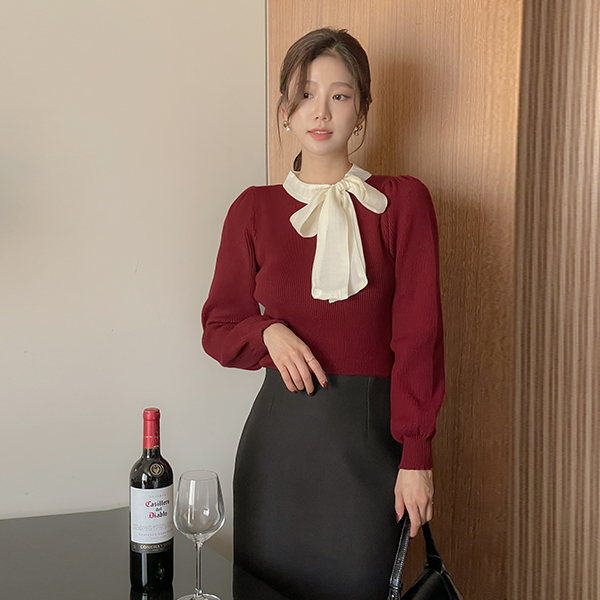 캐츠 Ribbon Tie Color Combination Knit