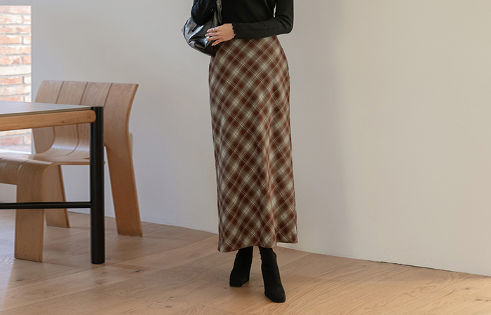 Muse Check Banding Long Skirt