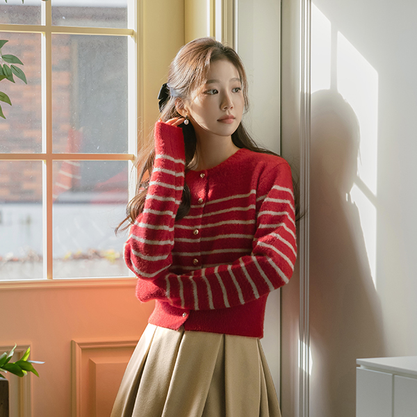 Coco Stripe Gold Button Knit Cardigan