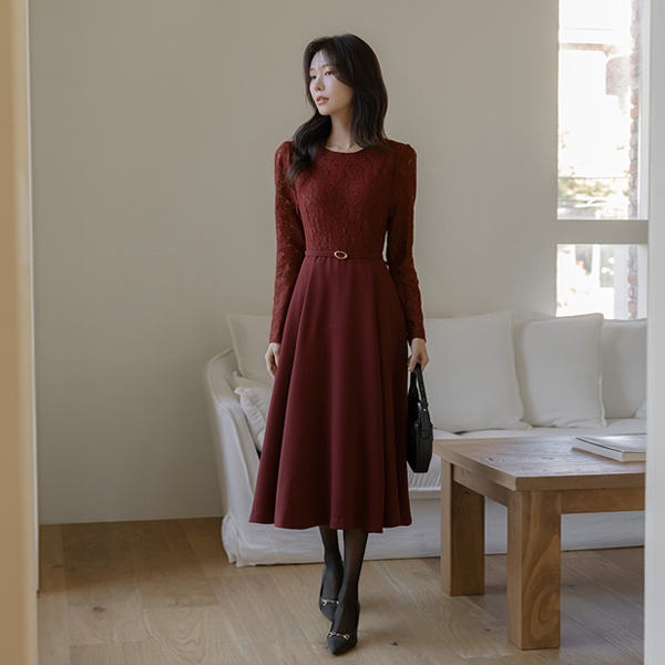 Rachel Lace Color Combination Belt (Set) Dress