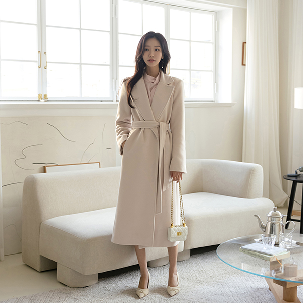 minimal Line Belted Long Coat