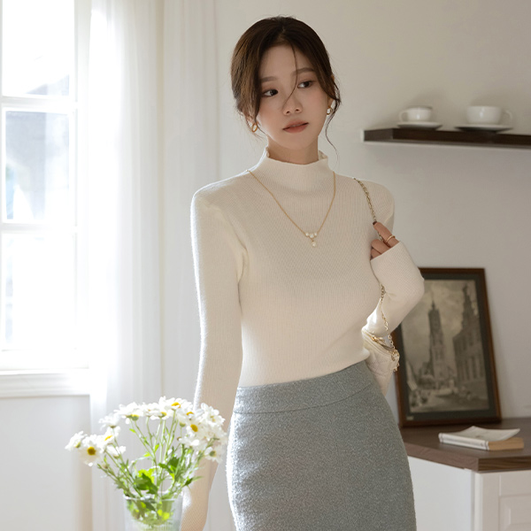 Pearl Necklace (Set) Half-Highneck Knit