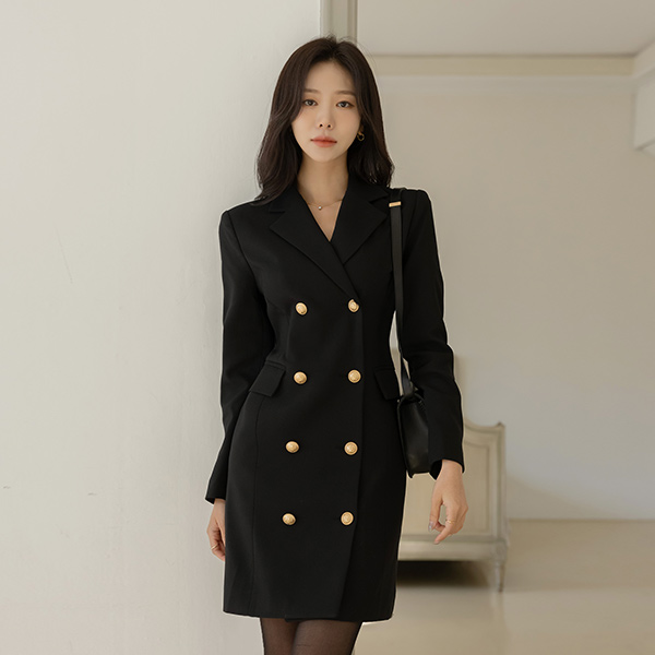 Cozy Gold Button Slim Fit Span Dress