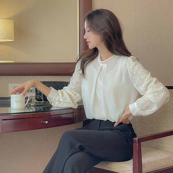 Lace Sleeves Color Combination Feminine Blouse