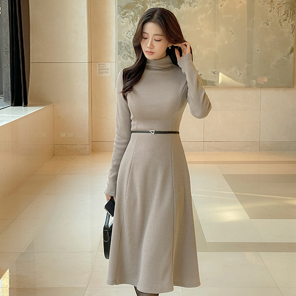 Soft Half-Neck A-line Fleece Dress