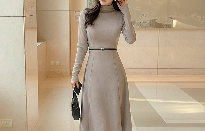 Soft Half-Neck A-line Fleece Dress