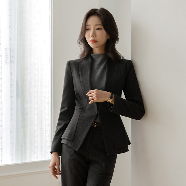 Formal No-collar Double Peplum Set-up Jacket