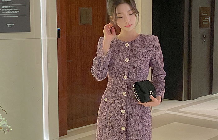 시엘 Slim Line Tweed Dress