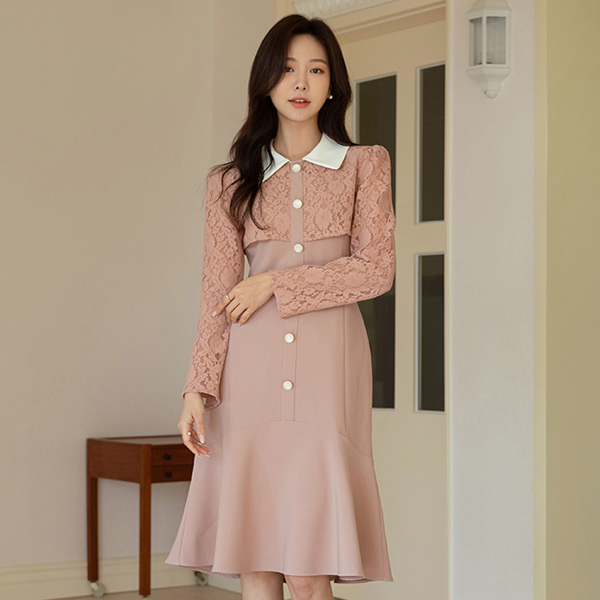 [O:neul] Romantic Day Lace Mermaid Collar Dress