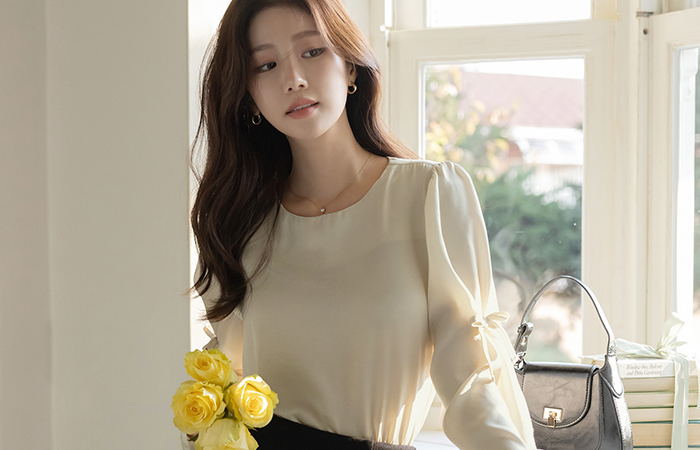 Peach Soft Ribbon Blouse