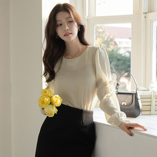 Peach Soft Ribbon Blouse