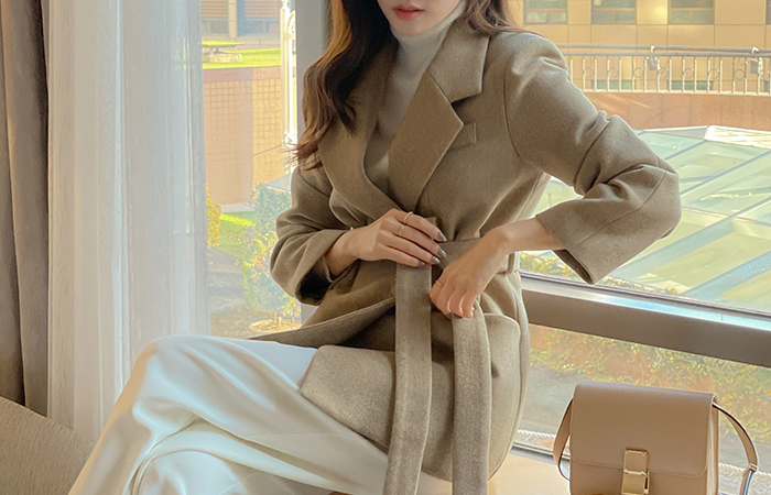 primium Herringbone Wool Belt Coat