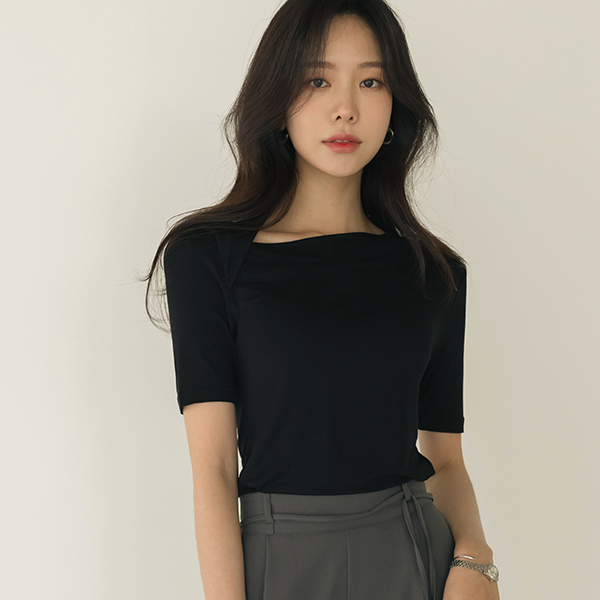 [O:neul] Mood 업 Special Neck-Line Cheese Span T-shirt