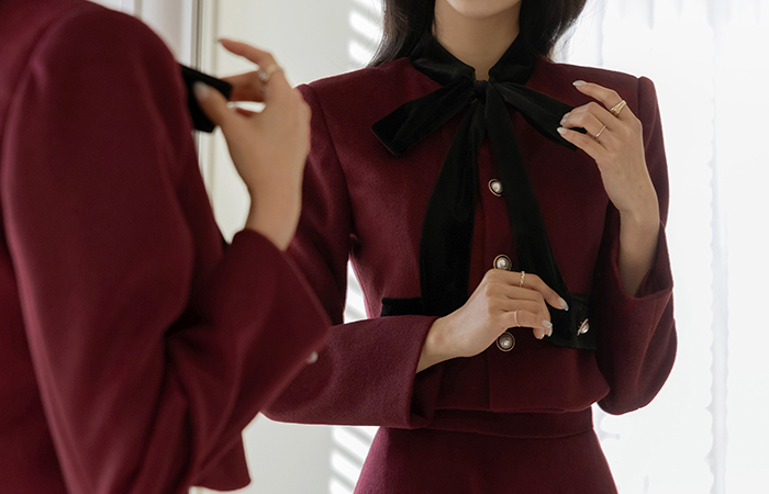 Rya Wool Tie Neck Quilting Set-up Jacket