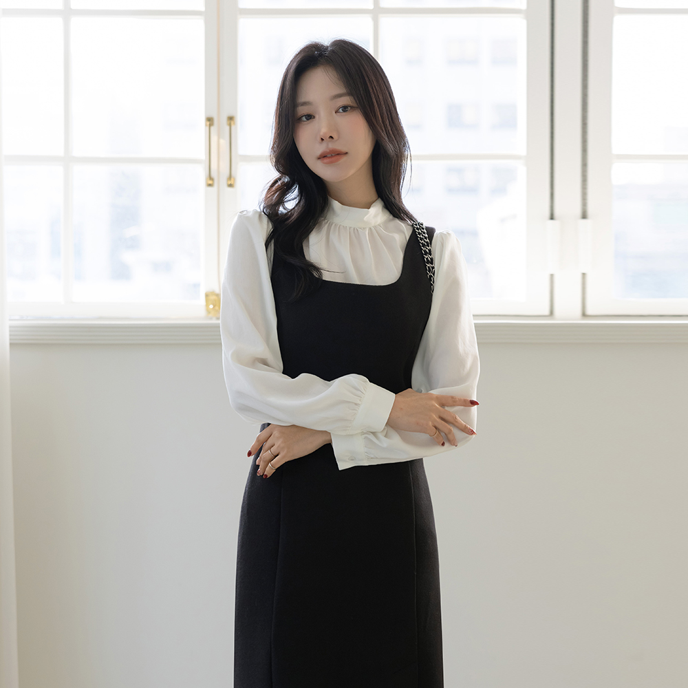 Wool Wool Slit H-line Bustier Dress