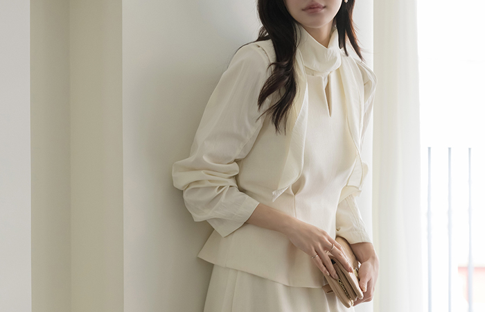 Anna Wool Fleece Vest Set-up Blouse(+Belt)