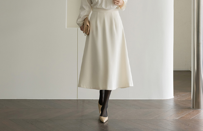 Anna Wool Fleece Back Banding A-line Set-up Skirt