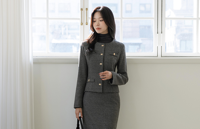 Wool Check Wool Quilting Set-up Jacket