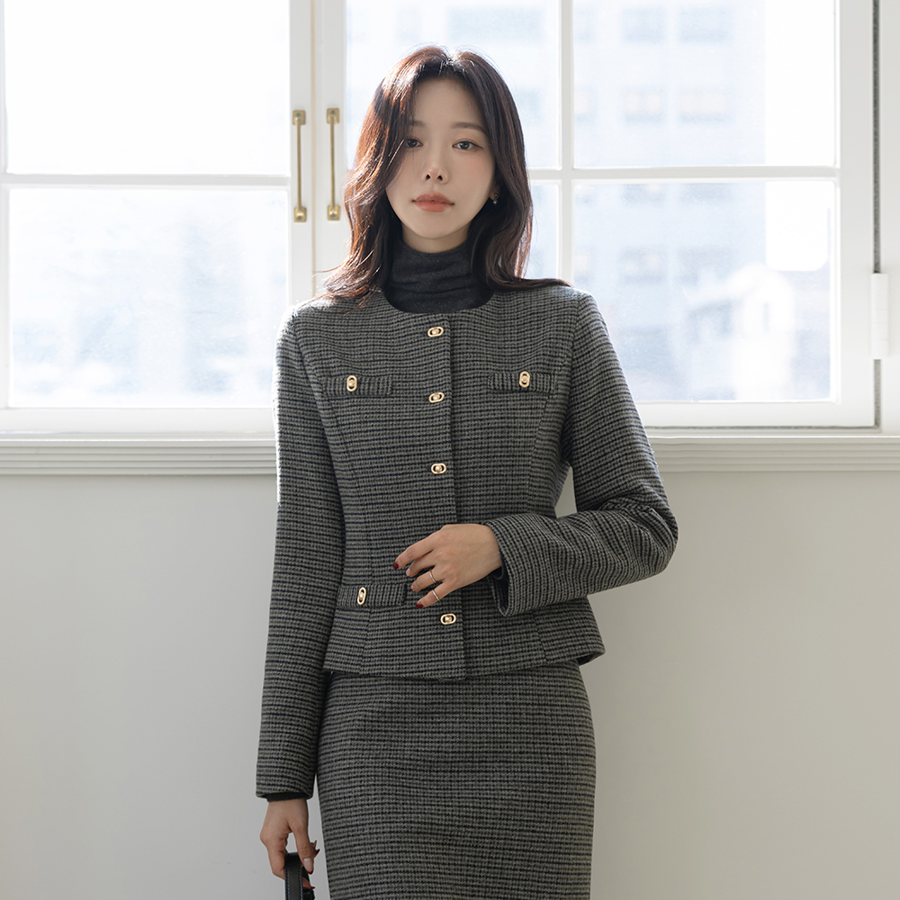 Wool Check Wool Quilting Set-up Jacket