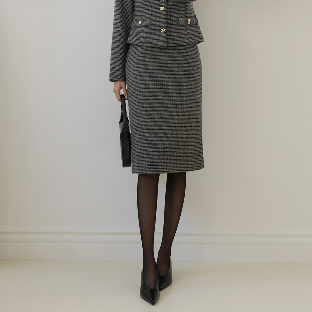 Wool Check Wool H-line Set-up Skirt