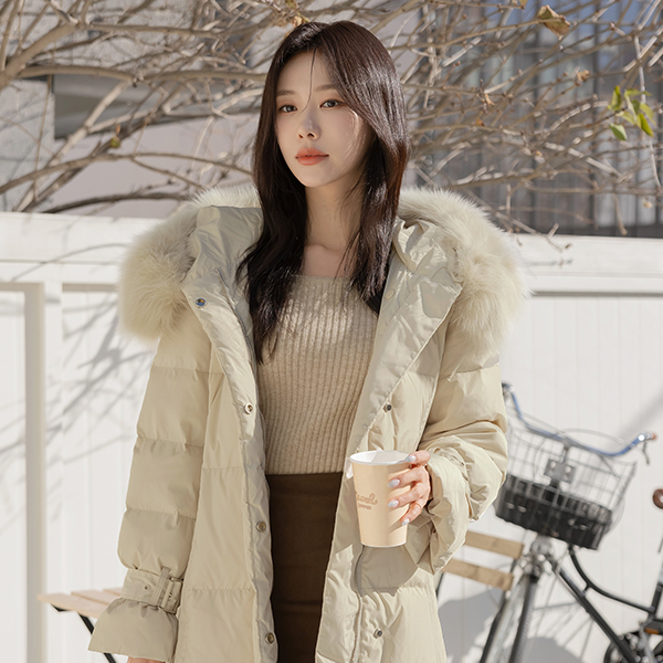 Real Fox-Fur Duck Down Long-Padded Jumper