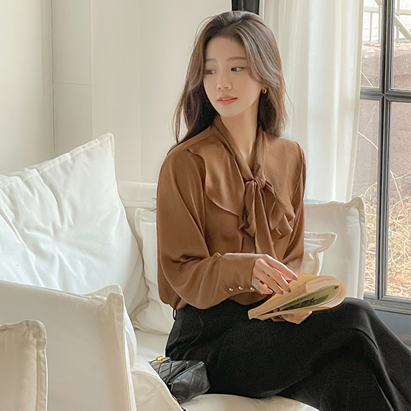 Elegance Frill Satin Tie Neck Blouse