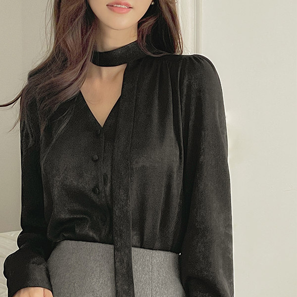 Shining Satin Tie Neck Blouse