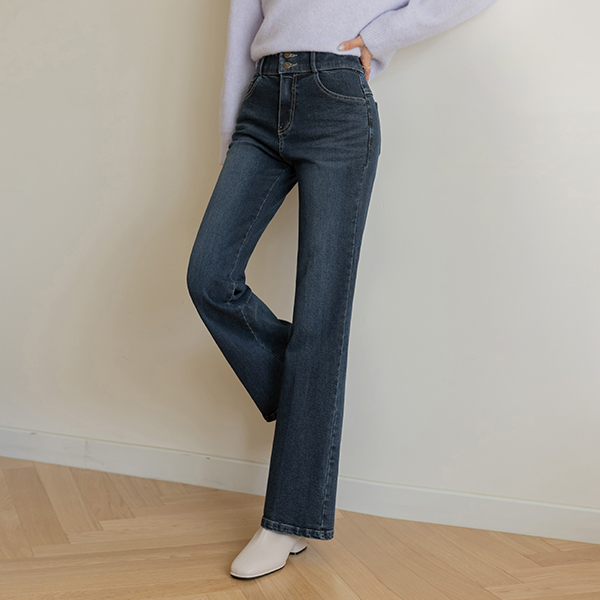 Two button Boot-Cut Banding Fleece Denim Pants