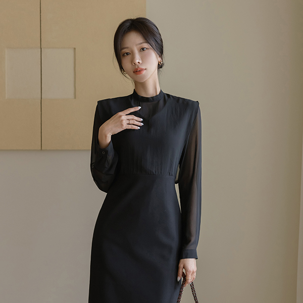 Loel Chiffon Color Combination Tie Neck Dress