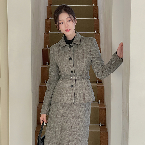 리안 Herringbone Wool Belt Set-up Jacket