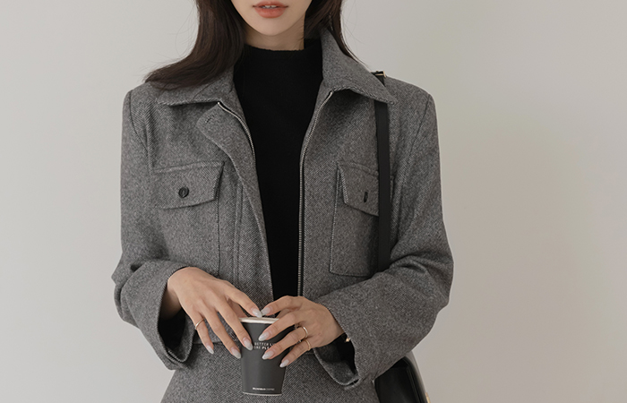 원스 Herringbone Wool Crop Set-up Jacket