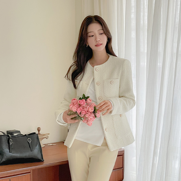 쥬크 Tweed Wool Quilting Jacket