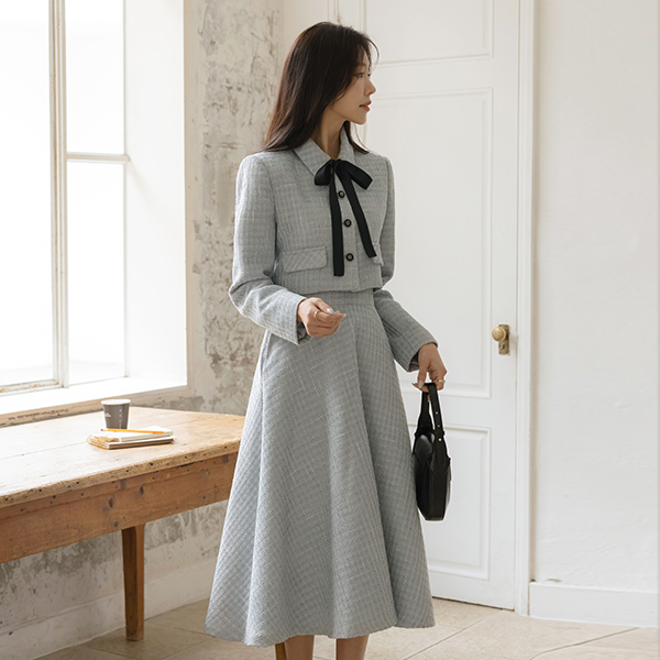 리키 A-line 훌 Tweed Set-up Skirt