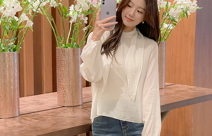 Soft light Tie Neck Blouse