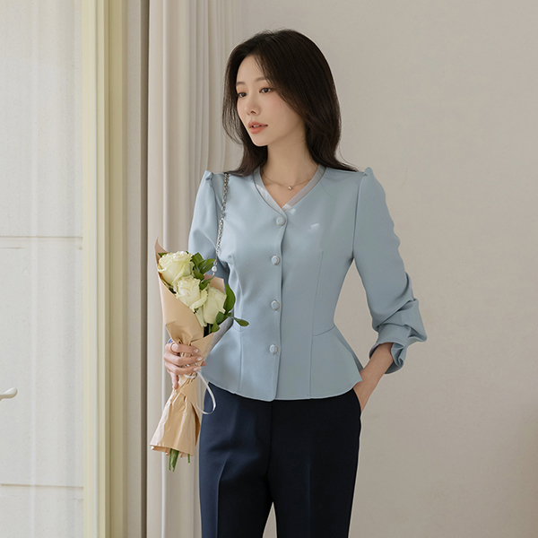 Spring Color Combination V-neck Peplum Blouse