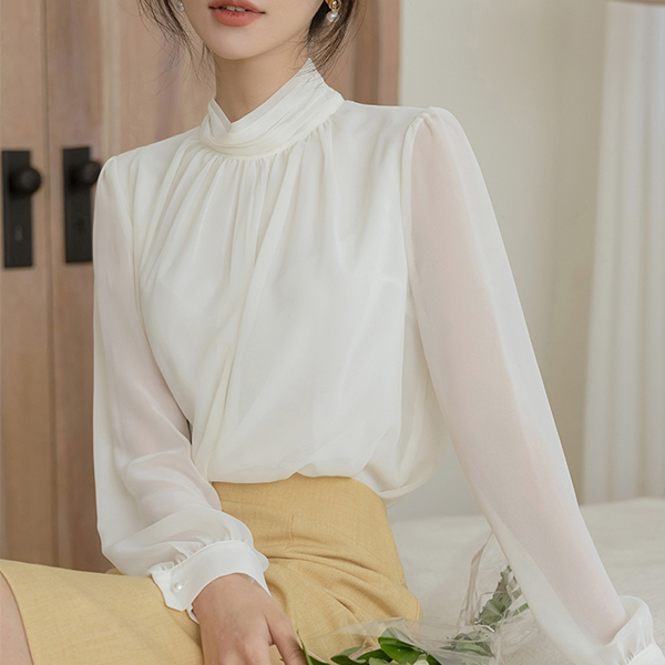 Shirring-Highneck Double See-through Blouse(Spring) Ⅱ