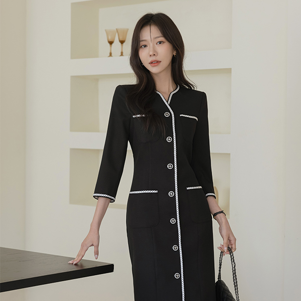 시니엘 Color Combination Line Slim Dress