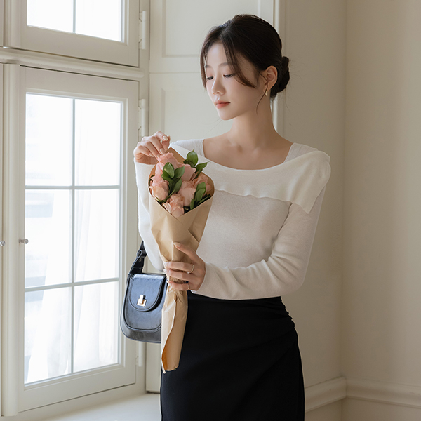 메리노울 slender Unbalance 숄더넥 Knit