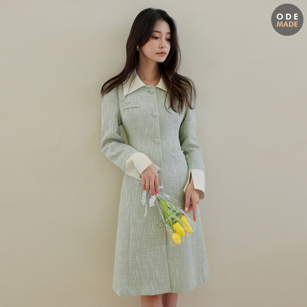 Romantic Color Combination Collar Tweed A-line Dress