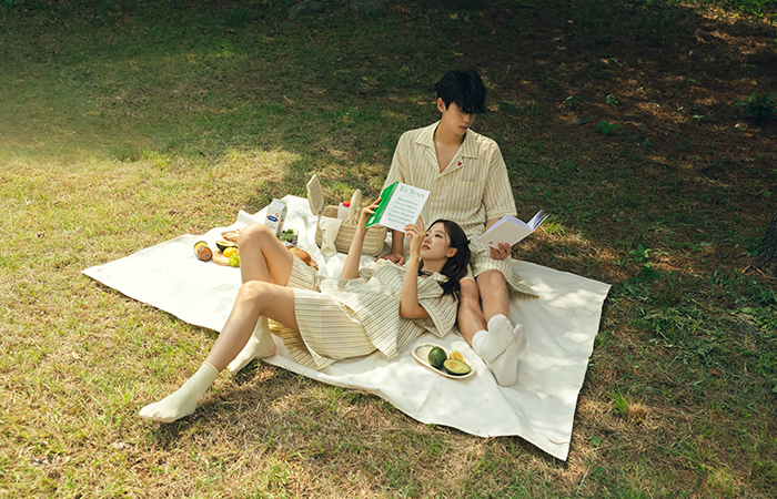 Stripe Collar Short-sleeve Pajamas (Set)(남녀공용)