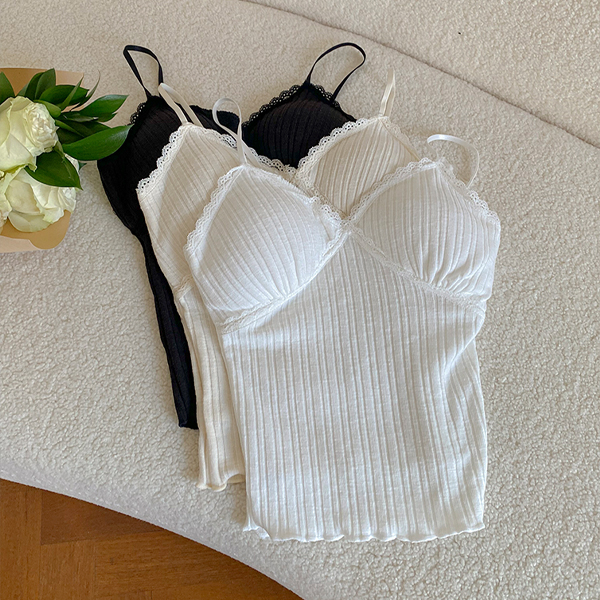 Feminine Corduroy Lace Cap 내장 Sleeveless shirts