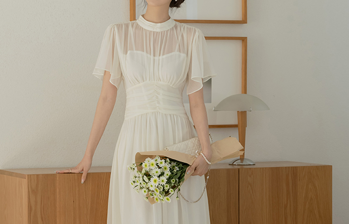 Louis wing Sleeves Chiffon Long Dress